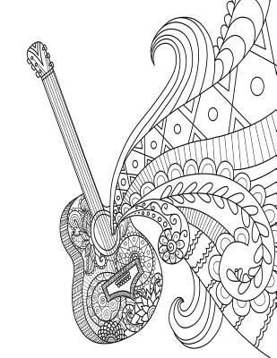 Read Online Blank Book Journal: Guitar Zentangle Cover Diary Notebook: 8.5 X 11 Size 120 Gray Lined Pages! Color the Cover! -  | ePub
